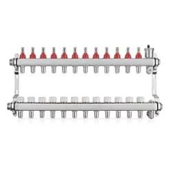 JG Underfloor 12 Port LowFit Underfloor Heating Manifold Brushed Steel