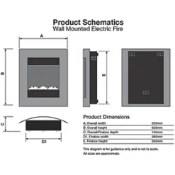 Focal Point Ebony Black Remote Control Wall-Mounted Electric Fire -Brunch Shop 1790G A4