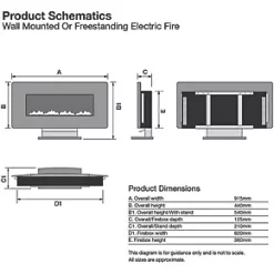 Focal Point Pasadena Black Remote Control Wall-Mounted Electric Fire -Brunch Shop 4132G A5