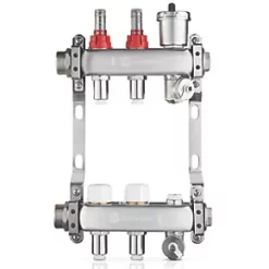 JG Underfloor 2 Port LowFit Underfloor Heating Manifold Brushed Steel