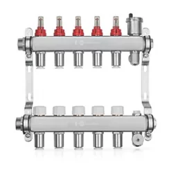 JG Underfloor 5 Port Underfloor Heating Manifold Brushed Steel