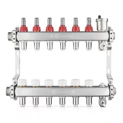 JG Underfloor 6 Port LowFit Underfloor Heating Manifold Brushed Steel